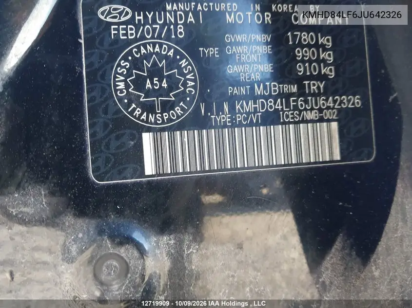 2018 HYUNDAI ELANTRA VIN KMHD84LF6JU642326 — фото 9