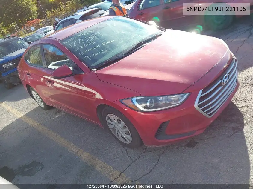 HYUNDAI ELANTRA 2018, VIN 5NPD74LF9JH221105