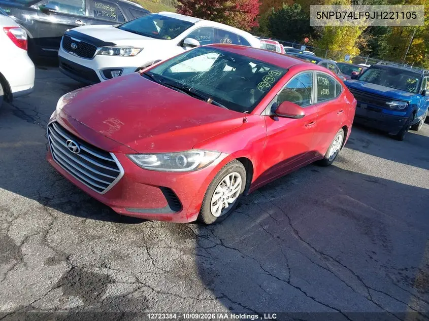2018 HYUNDAI ELANTRA VIN 5NPD74LF9JH221105 — фото 2