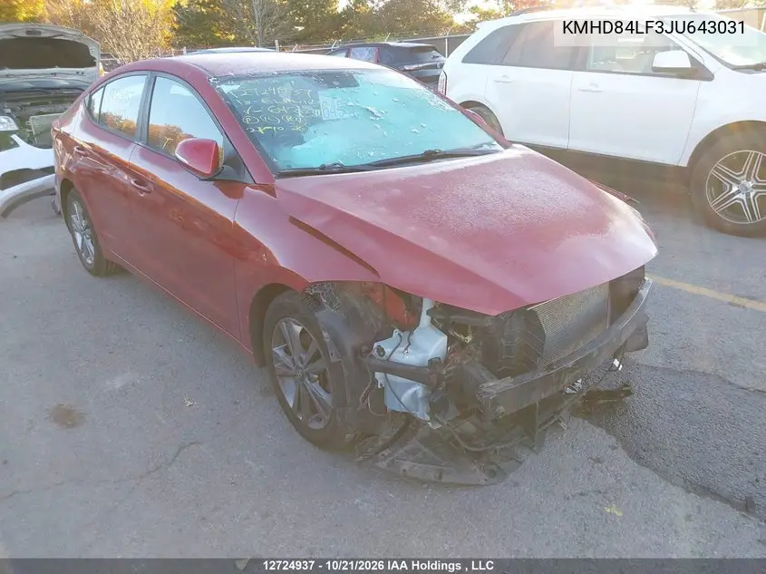 HYUNDAI ELANTRA 2018, VIN KMHD84LF3JU643031