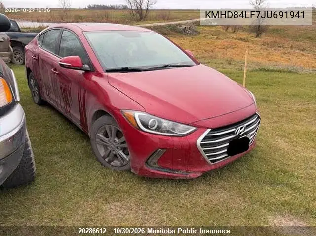 HYUNDAI ELANTRA 2018, VIN KMHD84LF7JU691941