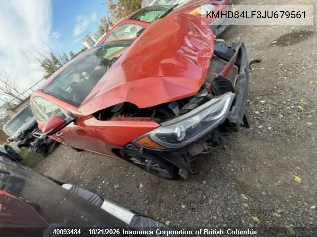 HYUNDAI ELANTRA 2018, VIN KMHD84LF3JU679561
