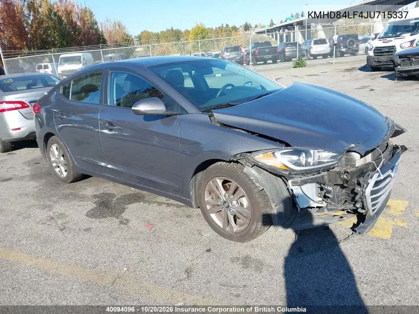 HYUNDAI ELANTRA 2018, VIN KMHD84LF4JU715337