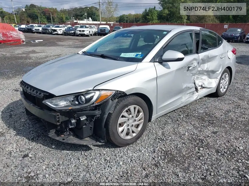 2018 HYUNDAI ELANTRA VIN 5NPD74LF2JH400179 — фото 2