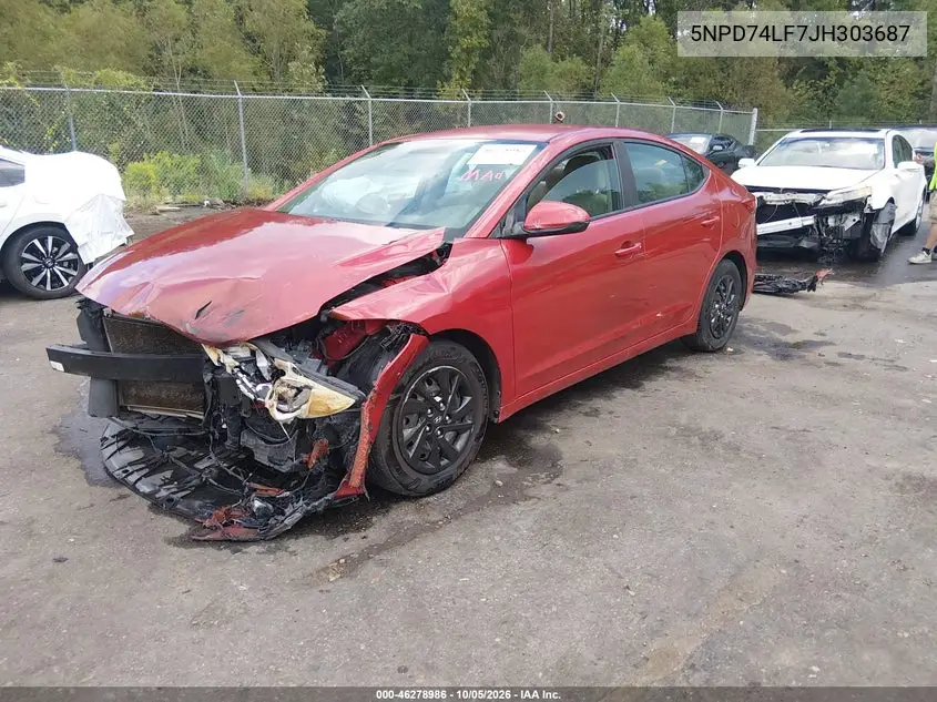 2018 HYUNDAI ELANTRA VIN 5NPD74LF7JH303687 — фото 2