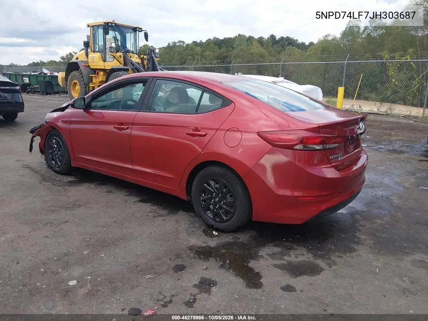 2018 HYUNDAI ELANTRA VIN 5NPD74LF7JH303687 — фото 3