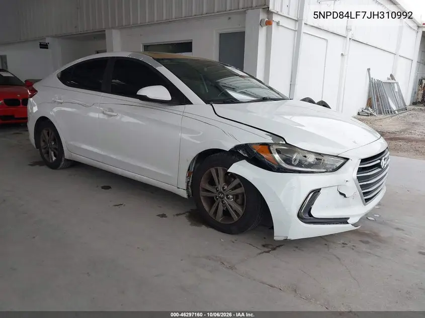 HYUNDAI ELANTRA 2018, VIN 5NPD84LF7JH310992