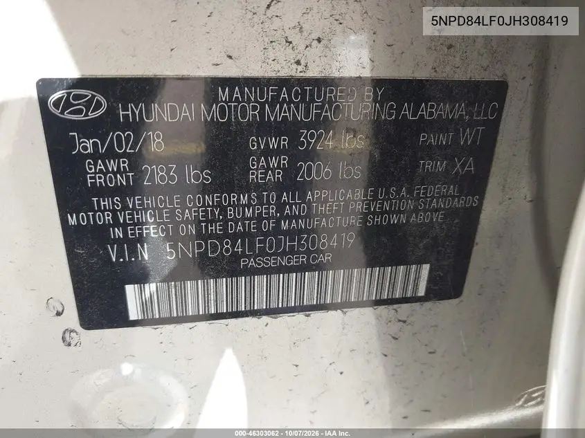 2018 HYUNDAI ELANTRA VIN 5NPD84LF0JH308419 — фото 9