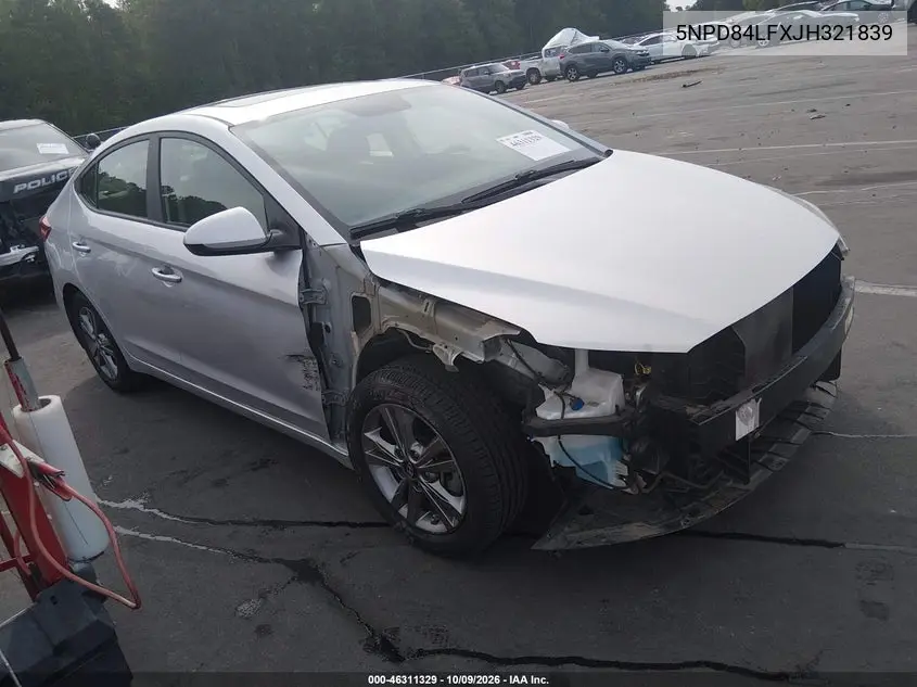 HYUNDAI ELANTRA 2018, VIN 5NPD84LFXJH321839