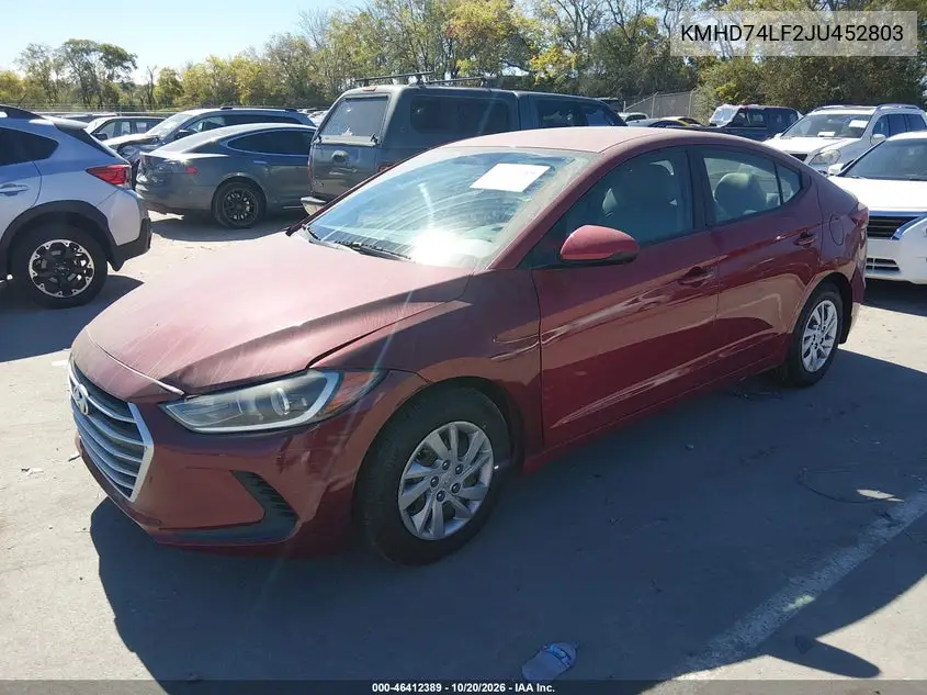 2018 HYUNDAI ELANTRA VIN KMHD74LF2JU452803 — фото 2