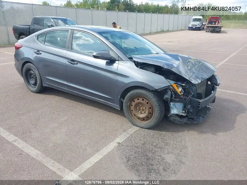 HYUNDAI ELANTRA 2019, VIN KMHD84LF4KU824057