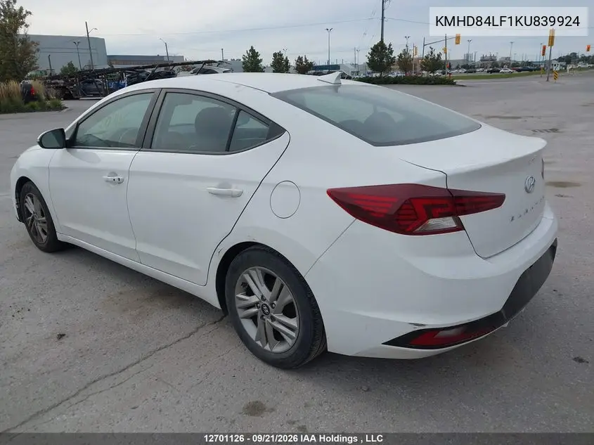 2019 HYUNDAI ELANTRA VIN KMHD84LF1KU839924 — фото 3
