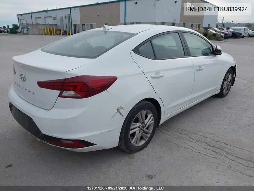 2019 HYUNDAI ELANTRA VIN KMHD84LF1KU839924 — фото 4