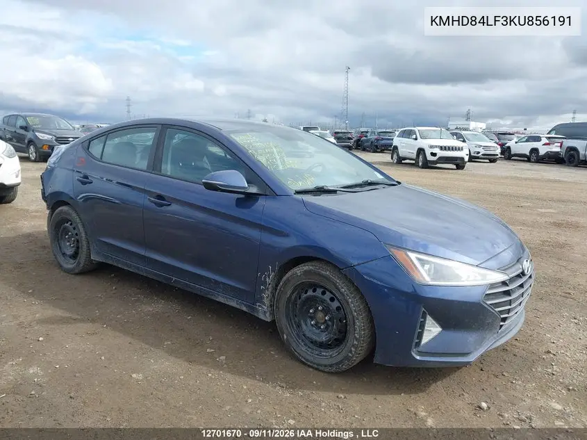 HYUNDAI ELANTRA 2019, VIN KMHD84LF3KU856191