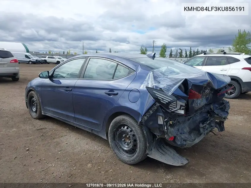 2019 HYUNDAI ELANTRA VIN KMHD84LF3KU856191 — фото 3