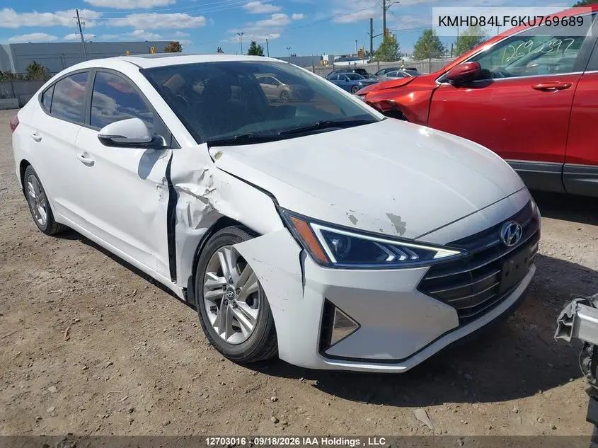 HYUNDAI ELANTRA 2019, VIN KMHD84LF6KU769689