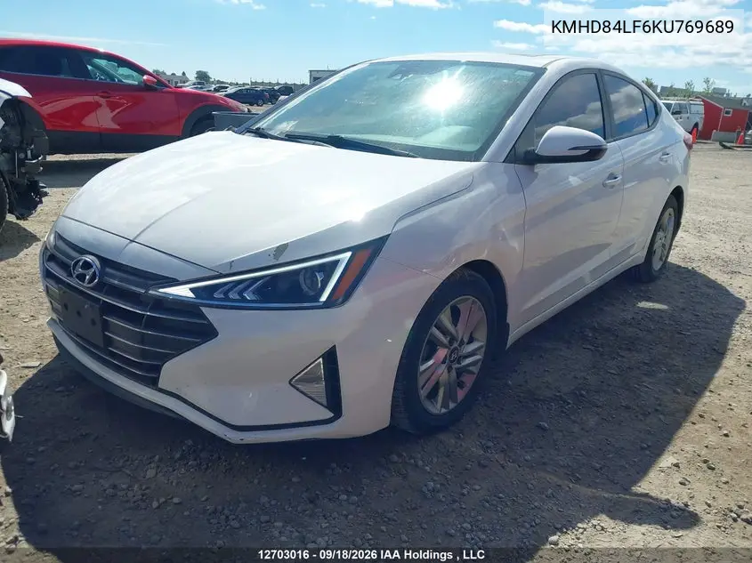 2019 HYUNDAI ELANTRA VIN KMHD84LF6KU769689 — фото 2