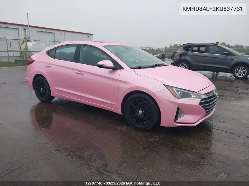 HYUNDAI ELANTRA 2019, VIN KMHD84LF2KU837731