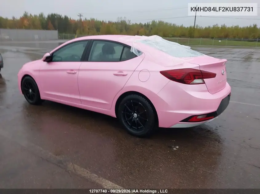 2019 HYUNDAI ELANTRA VIN KMHD84LF2KU837731 — фото 3