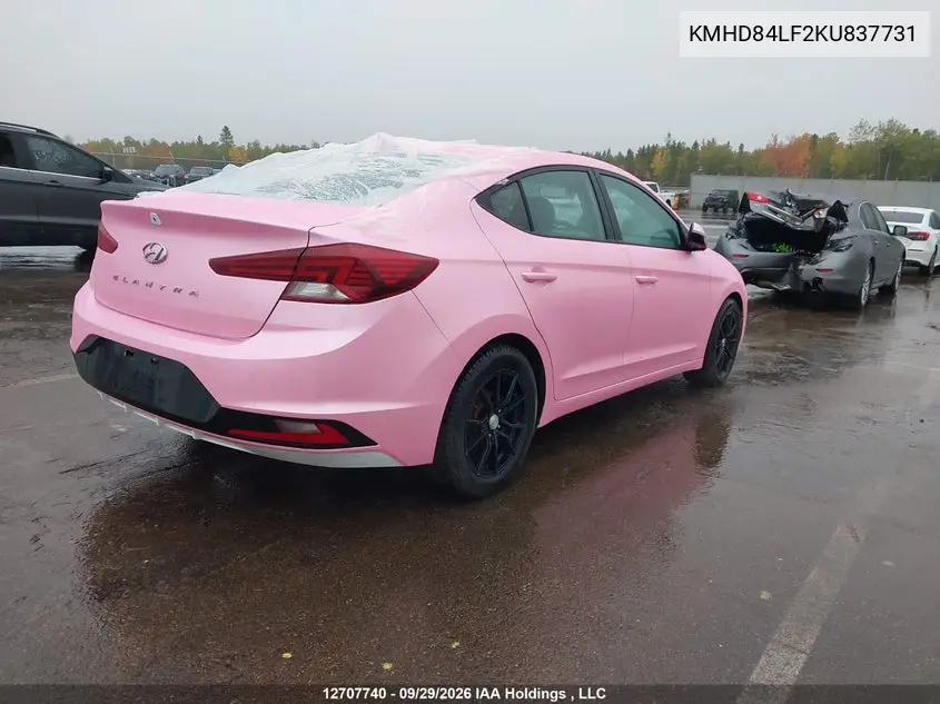 2019 HYUNDAI ELANTRA VIN KMHD84LF2KU837731 — фото 4