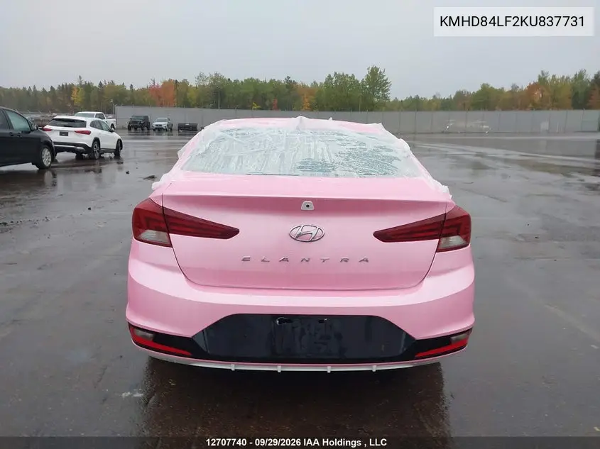 2019 HYUNDAI ELANTRA VIN KMHD84LF2KU837731 — фото 6