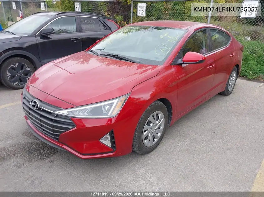 2019 HYUNDAI ELANTRA VIN KMHD74LF4KU735057 — фото 2