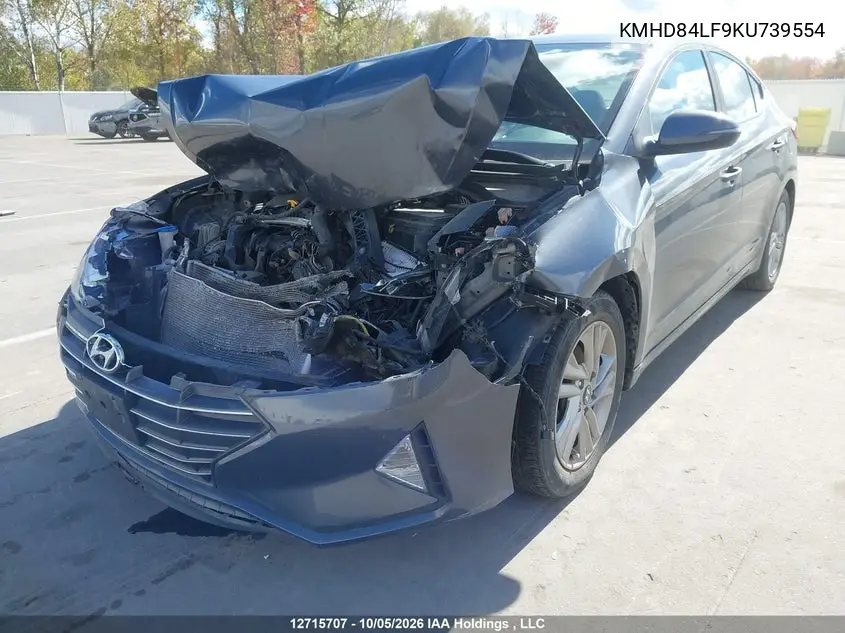2019 HYUNDAI ELANTRA VIN KMHD84LF9KU739554 — фото 2