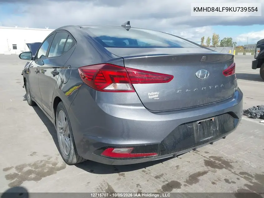 2019 HYUNDAI ELANTRA VIN KMHD84LF9KU739554 — фото 3