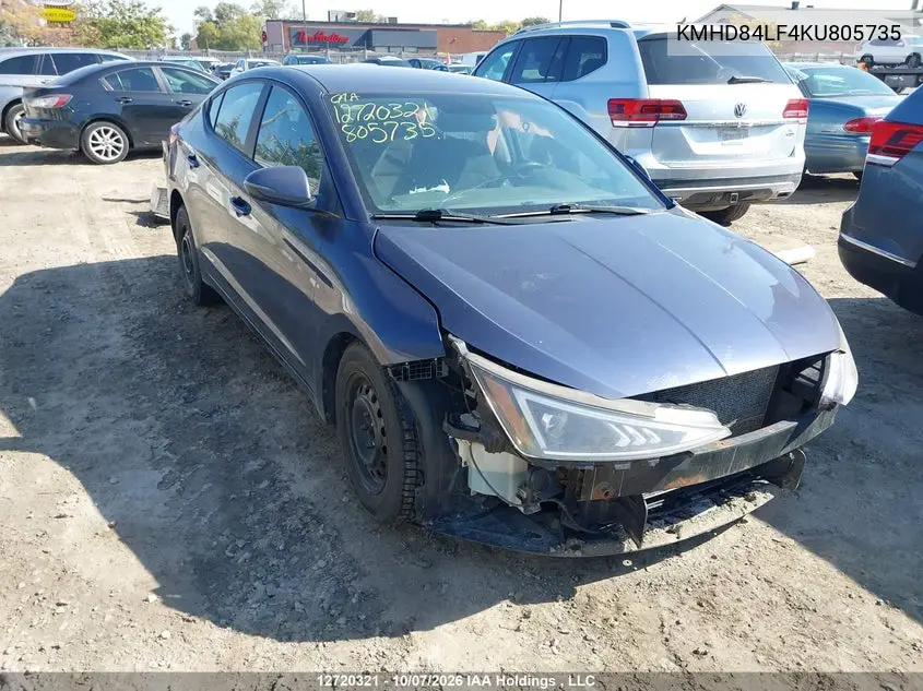 HYUNDAI ELANTRA 2019, VIN KMHD84LF4KU805735