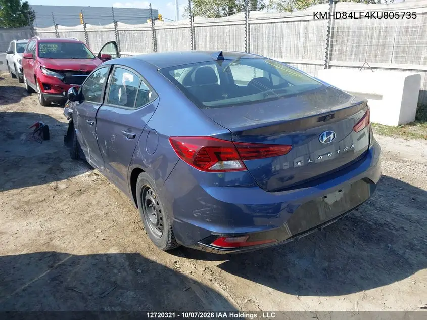 2019 HYUNDAI ELANTRA VIN KMHD84LF4KU805735 — фото 3