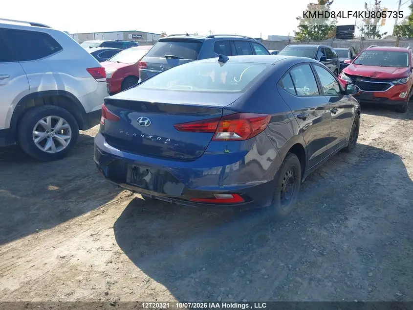 2019 HYUNDAI ELANTRA VIN KMHD84LF4KU805735 — фото 4