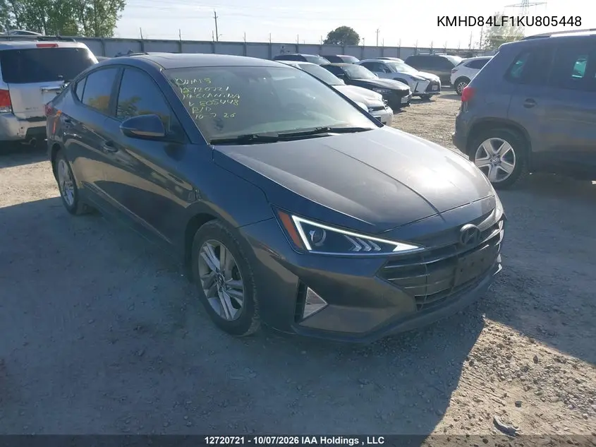 HYUNDAI ELANTRA 2019, VIN KMHD84LF1KU805448