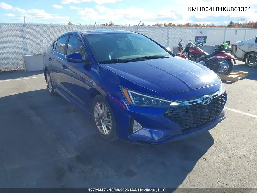 HYUNDAI ELANTRA 2019, VIN KMHD04LB4KU861324