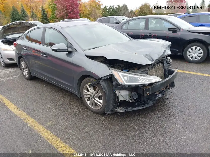 HYUNDAI ELANTRA 2019, VIN KMHD84LF3KU810991