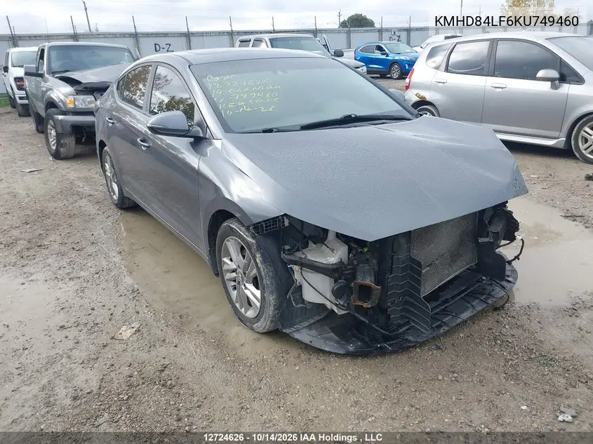 HYUNDAI ELANTRA 2019, VIN KMHD84LF6KU749460