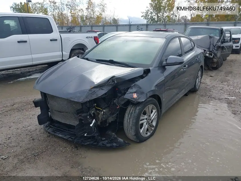 2019 HYUNDAI ELANTRA VIN KMHD84LF6KU749460 — фото 2