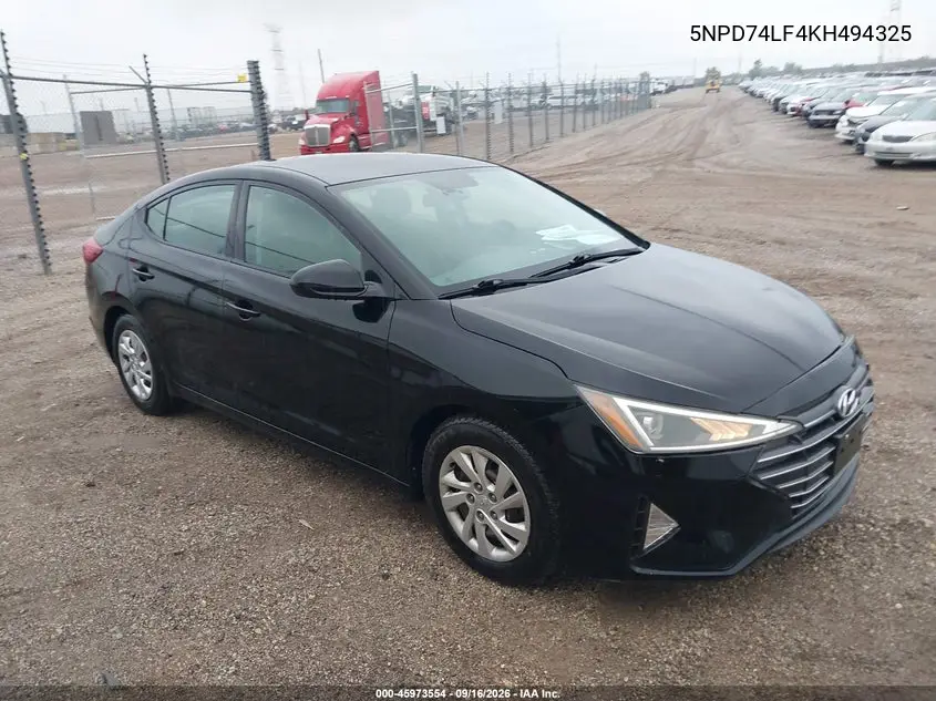 HYUNDAI ELANTRA 2019, VIN 5NPD74LF4KH494325