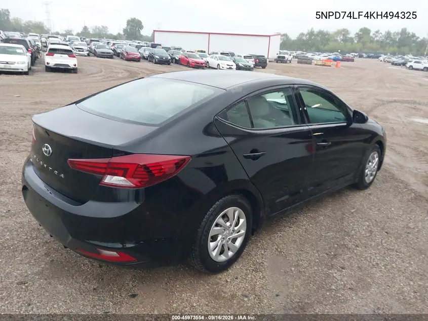 2019 HYUNDAI ELANTRA VIN 5NPD74LF4KH494325 — фото 4