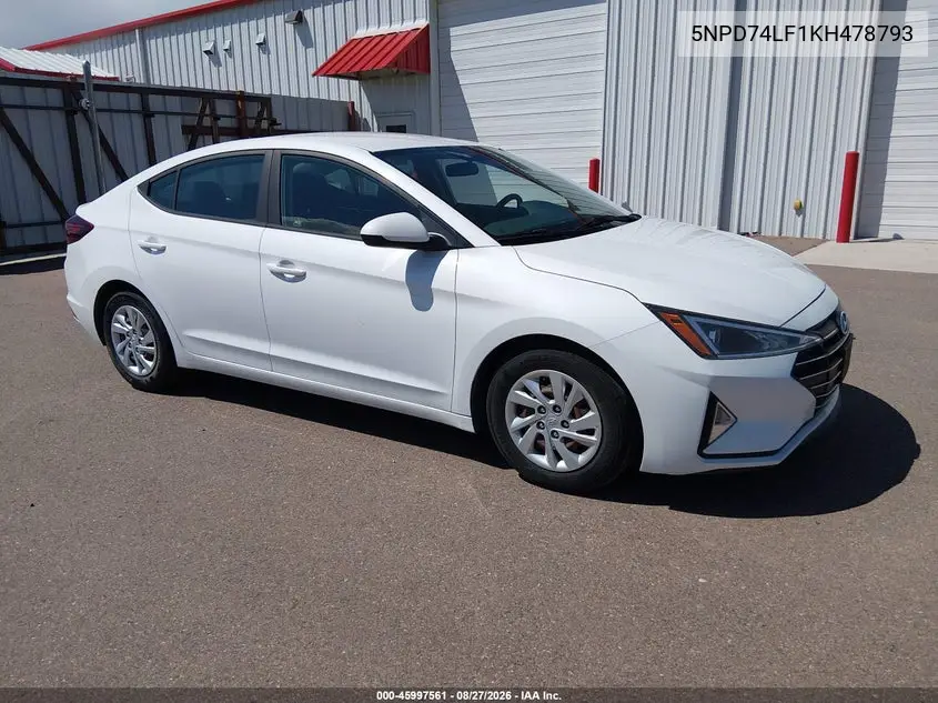 HYUNDAI ELANTRA 2019, VIN 5NPD74LF1KH478793