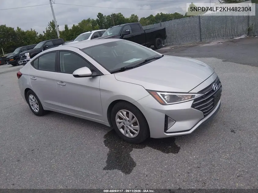 HYUNDAI ELANTRA 2019, VIN 5NPD74LF2KH482304