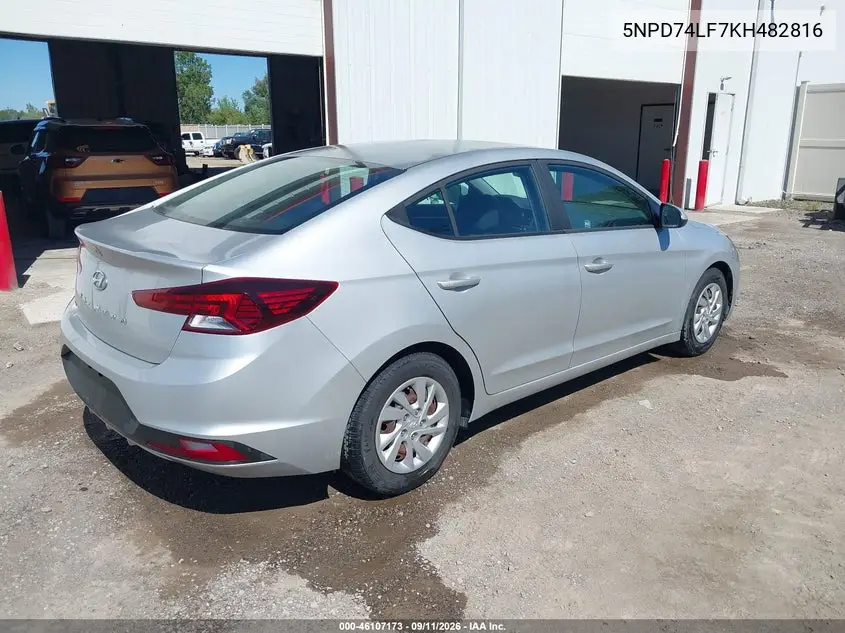 2019 HYUNDAI ELANTRA VIN 5NPD74LF7KH482816 — фото 4