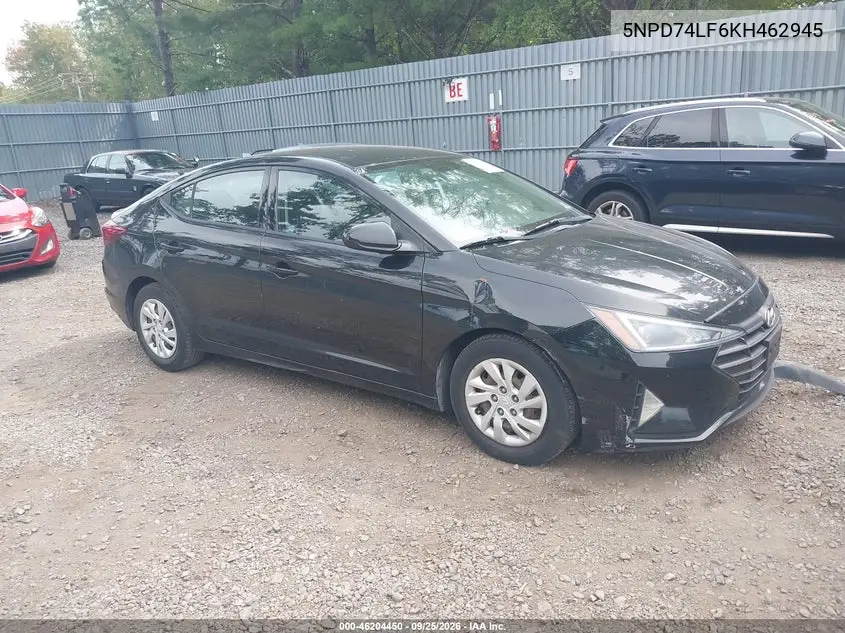 HYUNDAI ELANTRA 2019, VIN 5NPD74LF6KH462945
