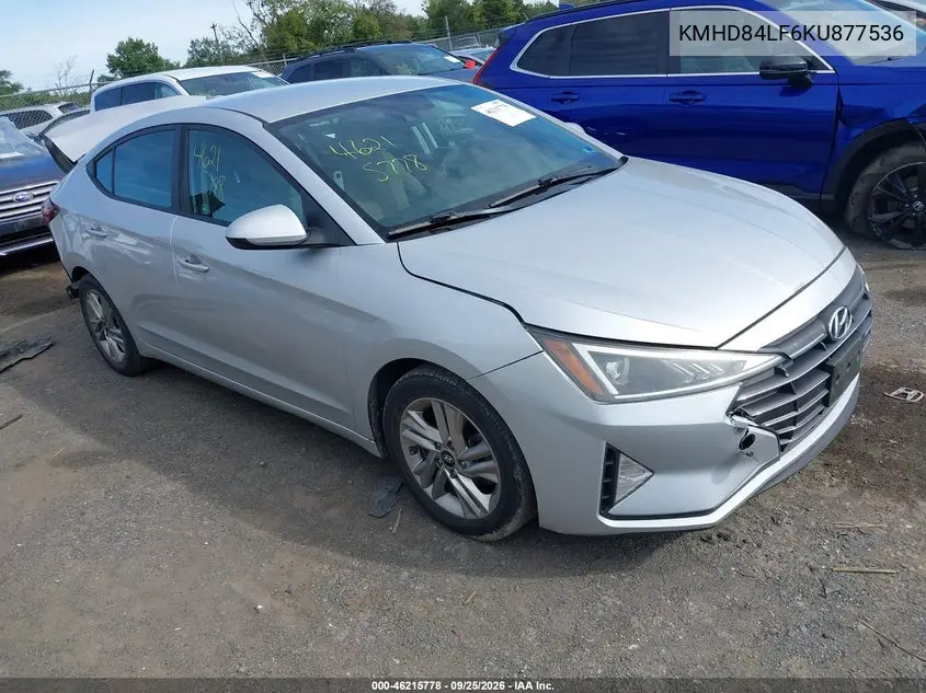 HYUNDAI ELANTRA 2019, VIN KMHD84LF6KU877536