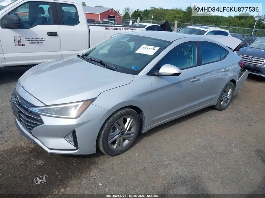 2019 HYUNDAI ELANTRA VIN KMHD84LF6KU877536 — фото 2