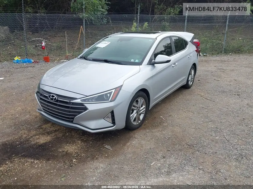 2019 HYUNDAI ELANTRA VIN KMHD84LF7KU833478 — фото 2