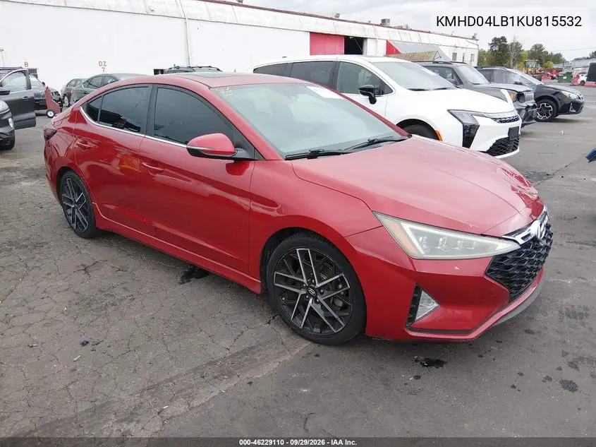 HYUNDAI ELANTRA 2019, VIN KMHD04LB1KU815532
