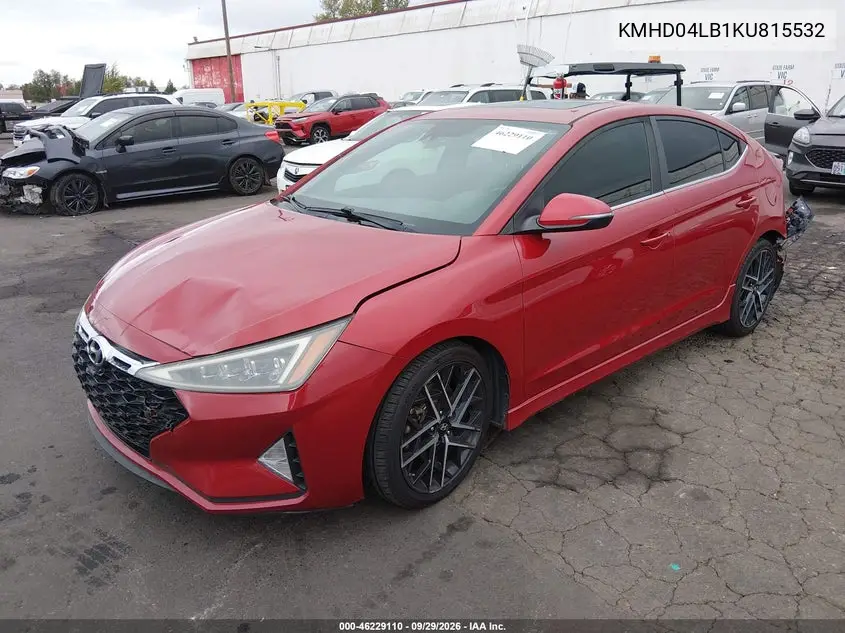 2019 HYUNDAI ELANTRA VIN KMHD04LB1KU815532 — фото 2
