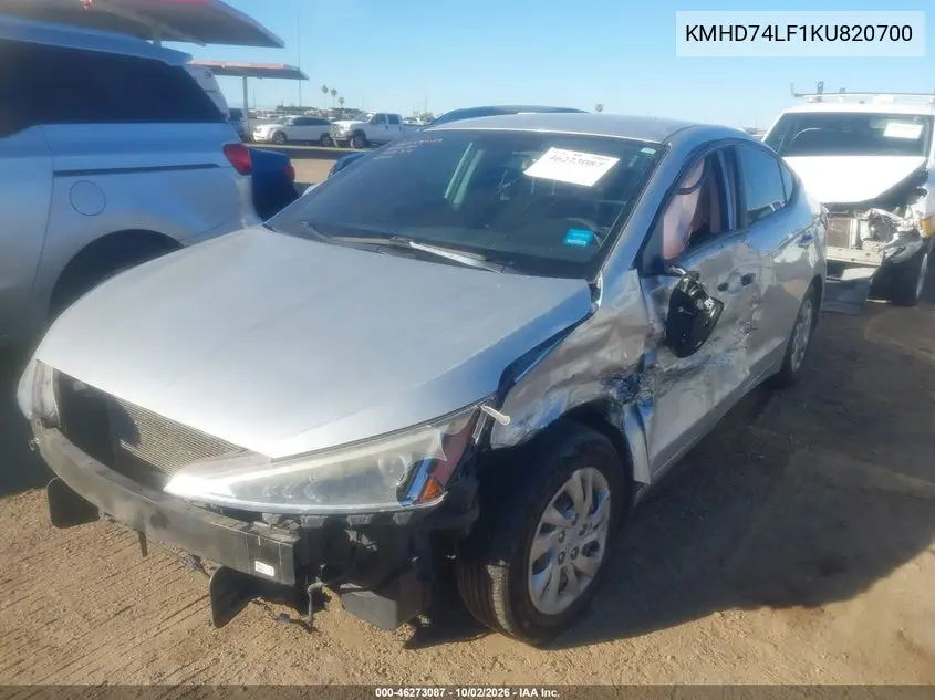 2019 HYUNDAI ELANTRA VIN KMHD74LF1KU820700 — фото 2