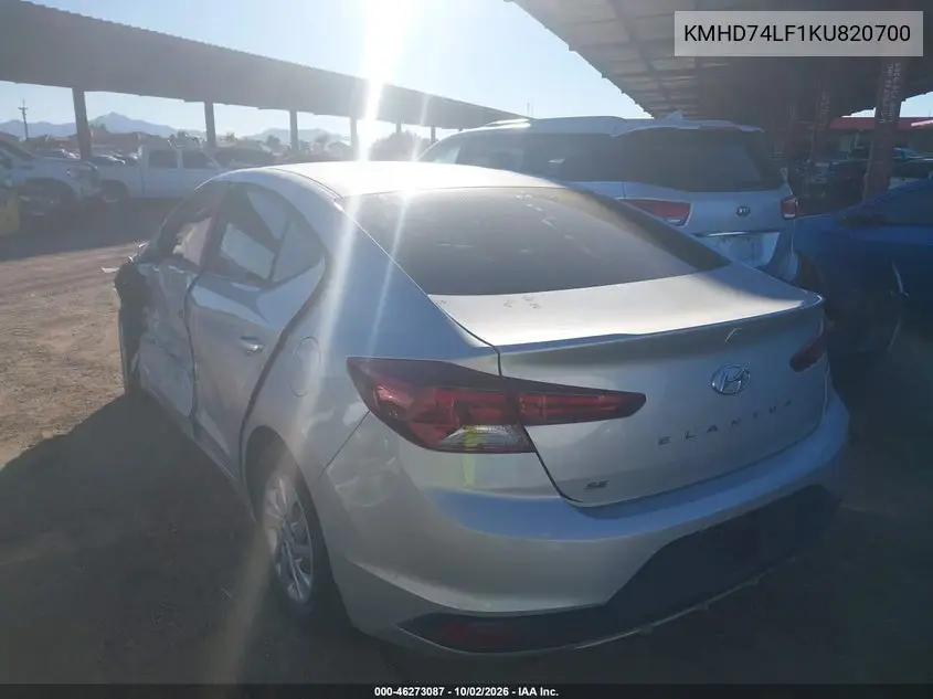 2019 HYUNDAI ELANTRA VIN KMHD74LF1KU820700 — фото 3