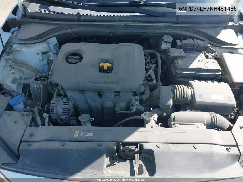 2019 HYUNDAI ELANTRA VIN 5NPD74LF7KH481486 — фото 10